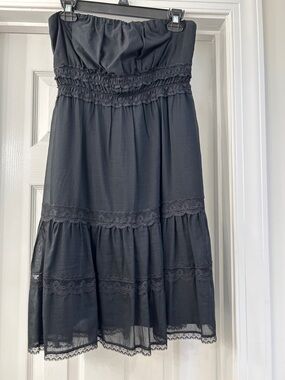 Silk/cotton blend Voile Black Strapless Sundress